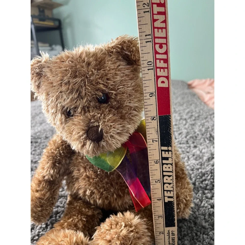 Gund Bearessence 4890 Teddy Bear Brown Shaggy Plush Rainbow Ribbon 12 Inch